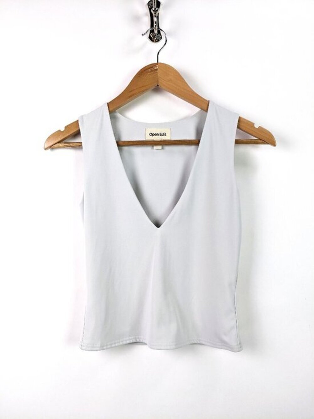Open Edit Womens Deep V-neck Sleeveless Crop Tank Top Size S in Light Gray Blue
